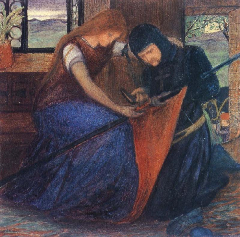 unknow artist Lady Affixing pennant to a knight-s spear Spain oil painting art